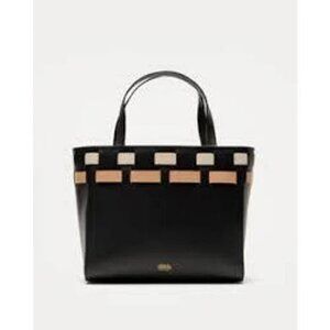 NWT Frances Valentine Henry Tote Basketweave Black Oyster, Pink RARE FIND